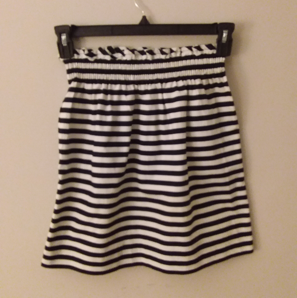 J. Crew Nautical Skirt Black and White Stripes with Elastic Gathered Waistband - Picture 2 of 7